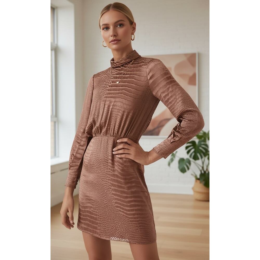 Reiss Emma Women's Size US 2 Silk Burnout Snake Print Bronze Dress